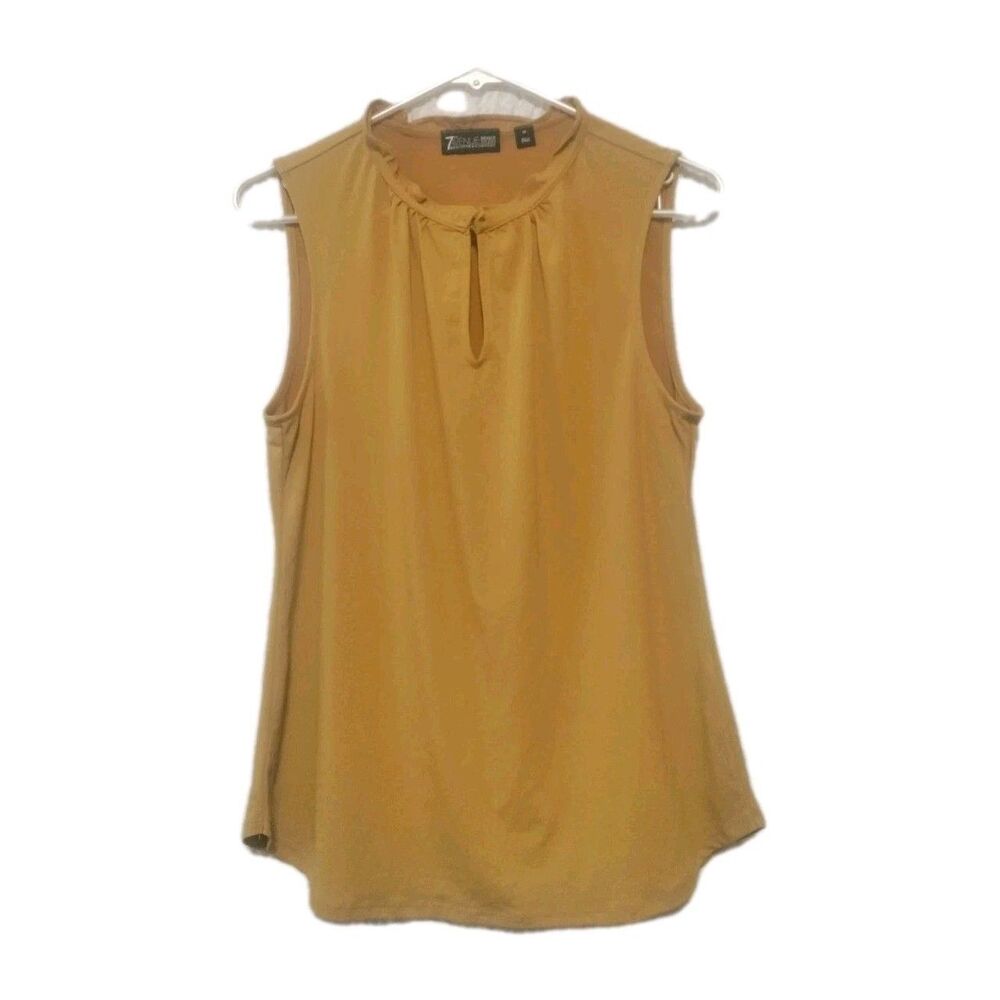 7th Avenue Mustard Yellow Blouse Size Medium Women's Top Short Sleeves Keyhole